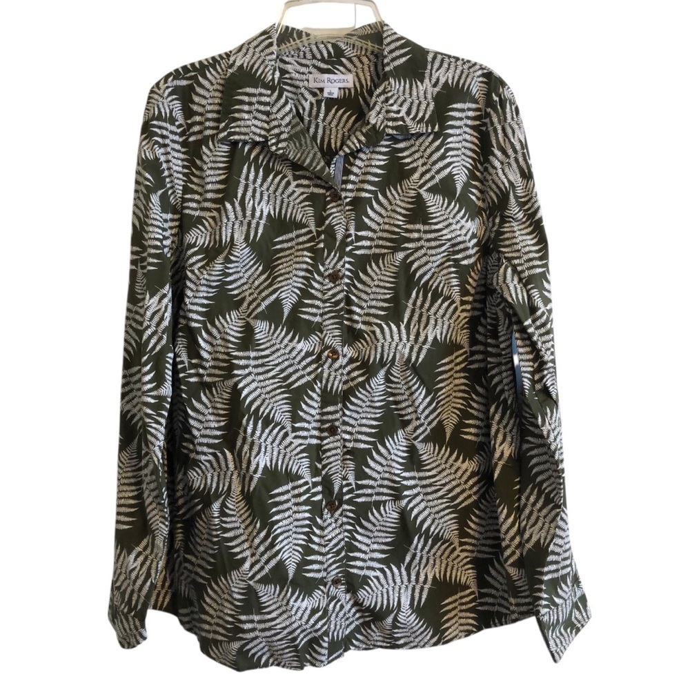 Kim Rogers Olive and Cream Leaf Print Blouse